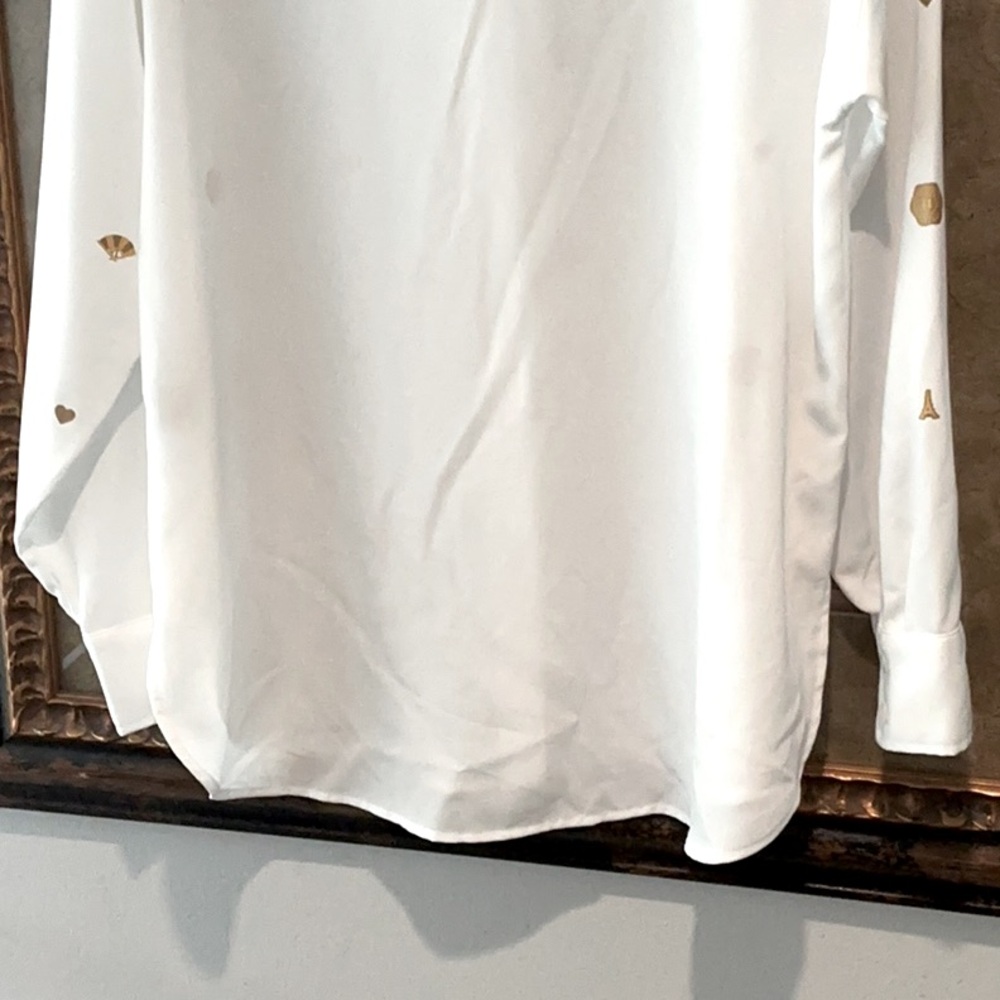NWOT Karl Lagerfeld White Button- Down Shirt w/ Gold Metallic Images - Picture 9 of 11